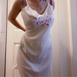 Vintage Floral Embroidered White Slip Dress